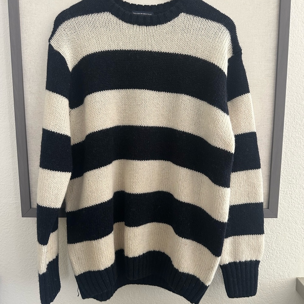 Brandy Melville Wool Navy and Cream Oversized Sweater OS